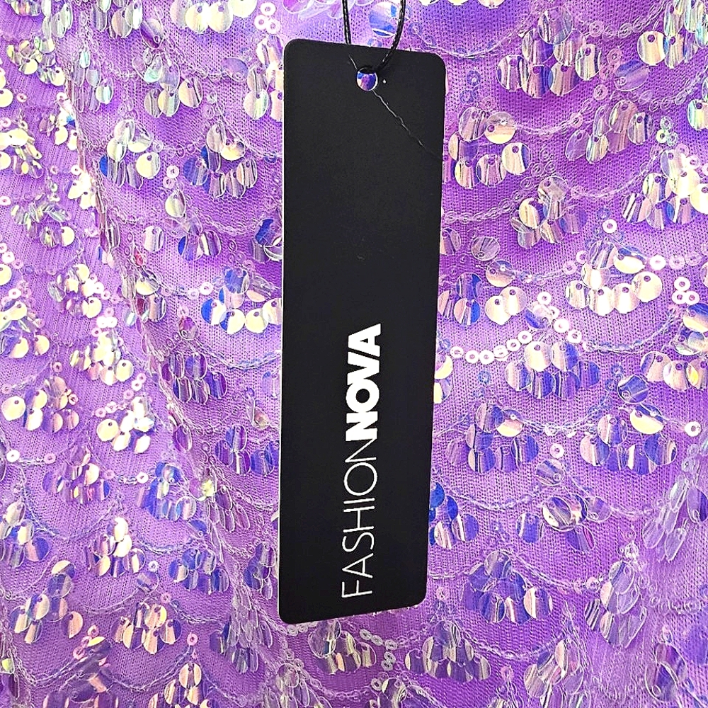 Nwt Fashion Nova Lavender Iradecent Sequin Vitamin Sea Halter Fringed Mini Dress - Picture 12 of 17
